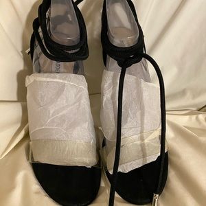 Sexy & strappy! Clear front strap. Suede string heel strap. 6” heel. With box.